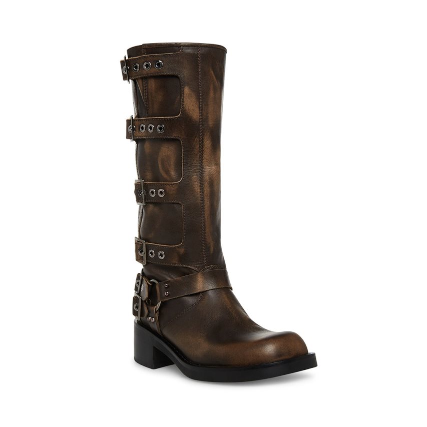 Dark Brown Steve Madden Rocky Distressed Women's Knee-high Boots | PH 0825PUL